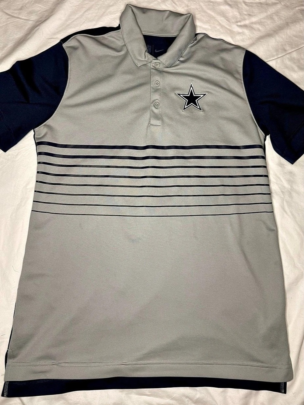 Nike Dallas Cowboys Men's Dri-Fit Polo Shirt Silver Navy Striped Size M NFL